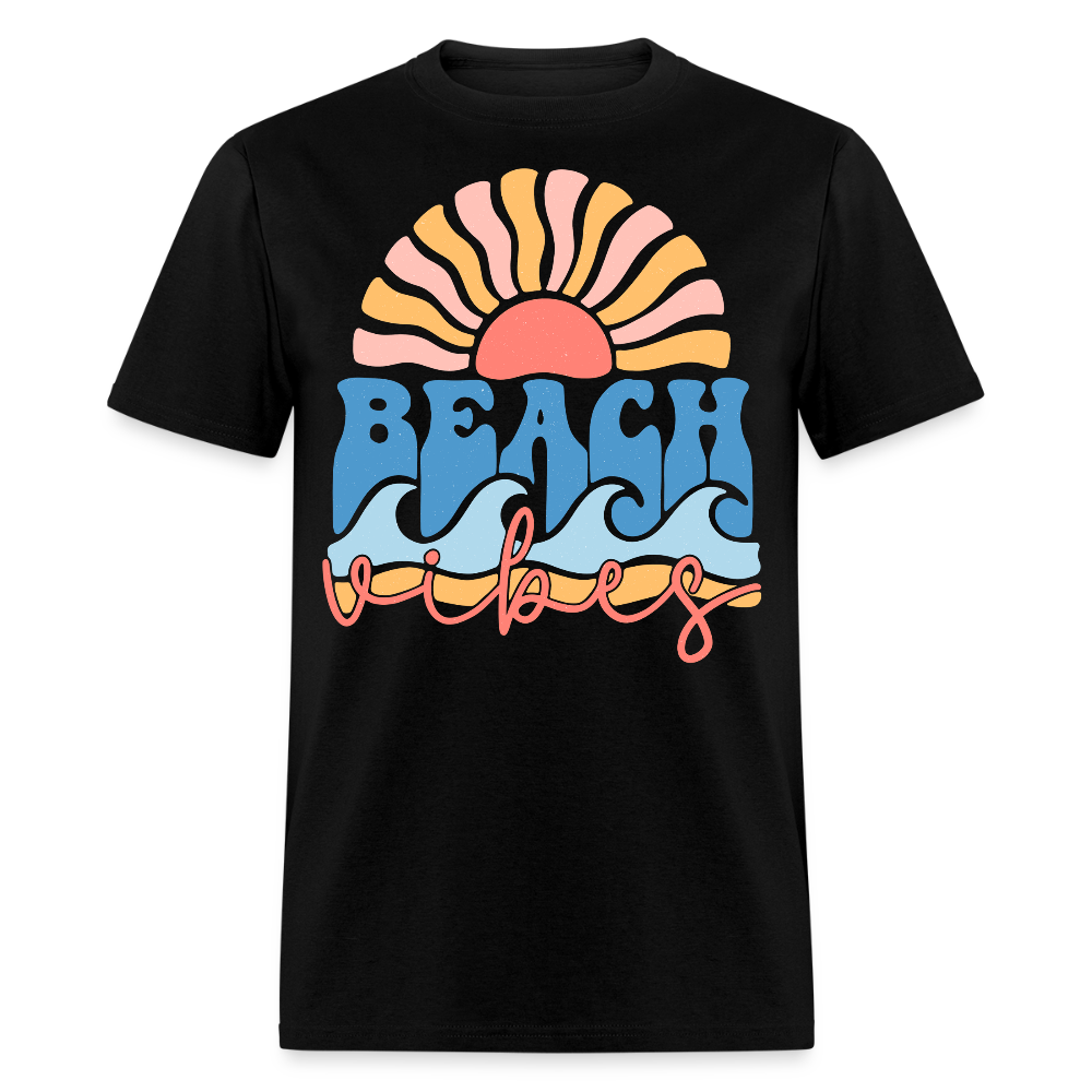 Retro Beach Vibes Sun And Wave T-shirt - black