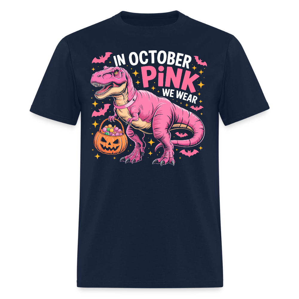 Breast Cancer Awareness Halloween Pink Dinosaur T-Shirt - navy