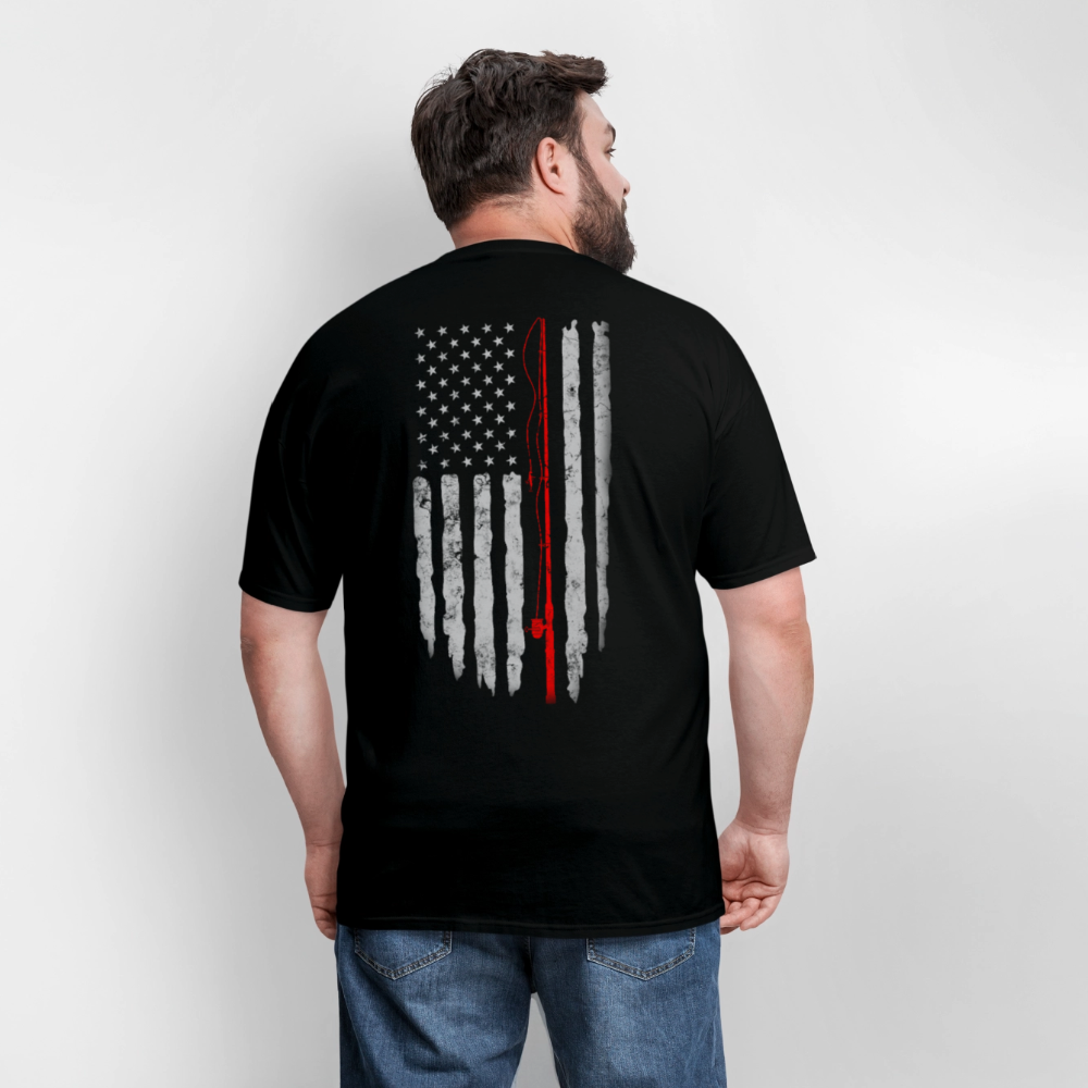 Fishing Tee With American Flag Patriotic T-Shirt - black
