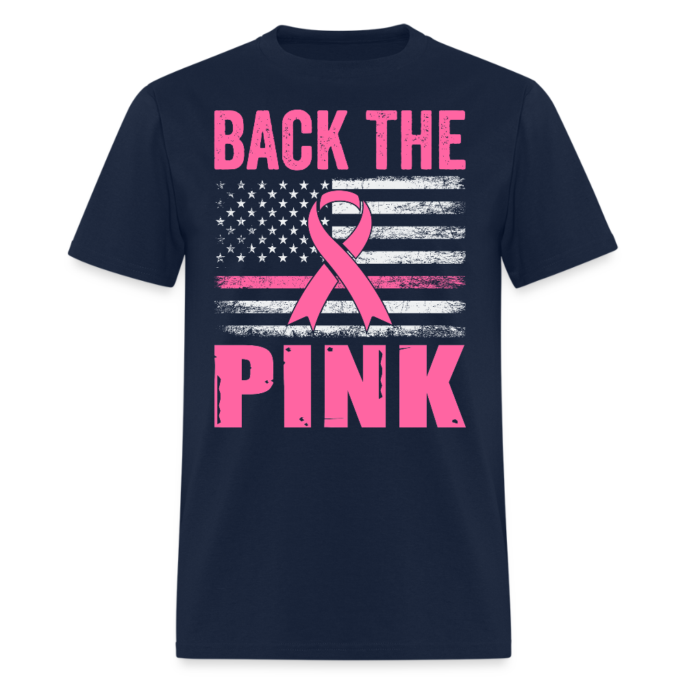 Back the Pink American Flag Breast Cancer T-Shirt - navy