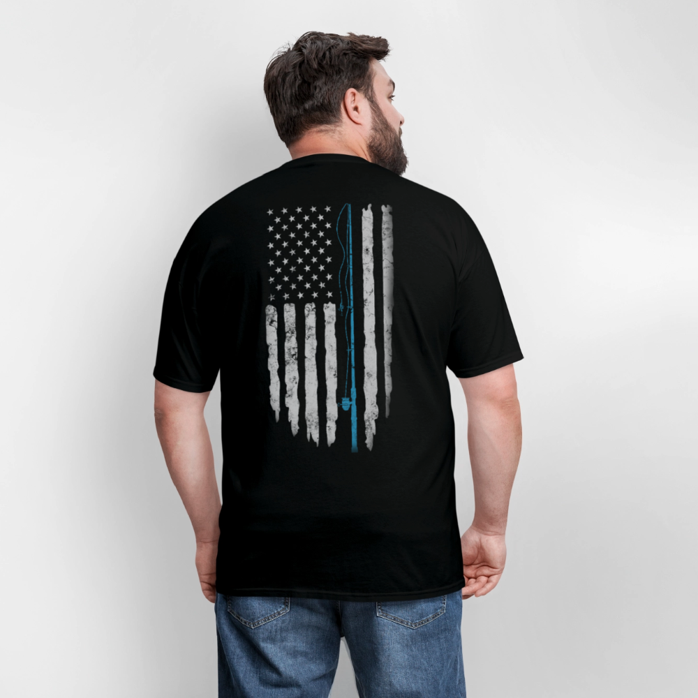 American Flag Patriotic Fishing Rod T-Shirt - black