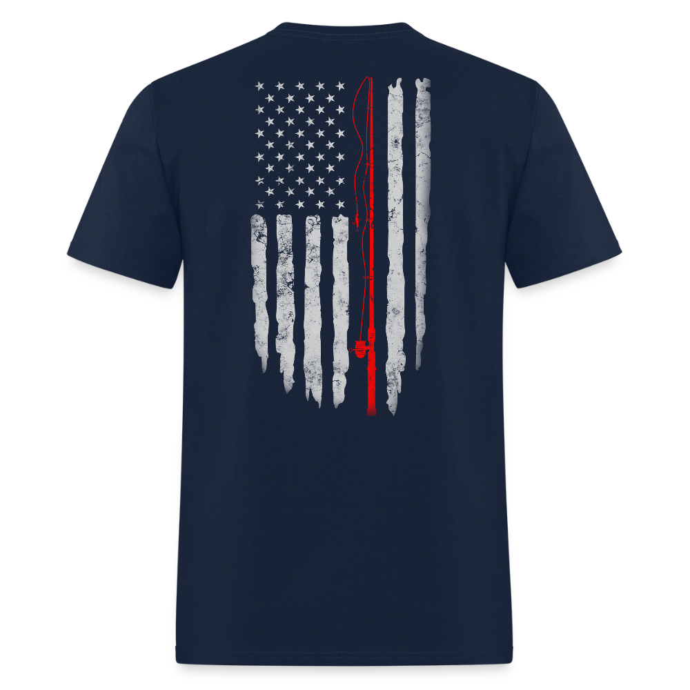 Fishing Tee With American Flag Patriotic T-Shirt - navy