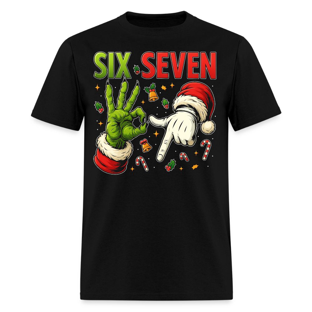 Six Seven Christmas Grinch And Santa Hands T-shirt - black
