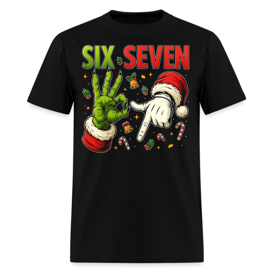 Six Seven Christmas Grinch And Santa Hands T-shirt - black