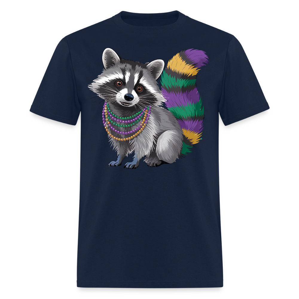 Cute Raccoon Mardi Gras Outfit With Beads Colorful Mardi Gras T-shirt - navy