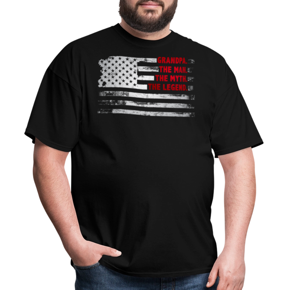 Grandpa The Man The Myth The Legend American Flag T-Shirt - black
