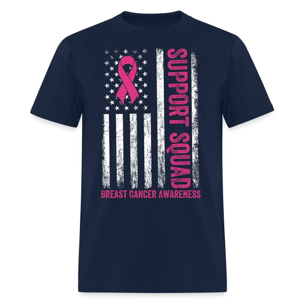 Support Breast Cancer Awareness American Flag T-Shirt - navy