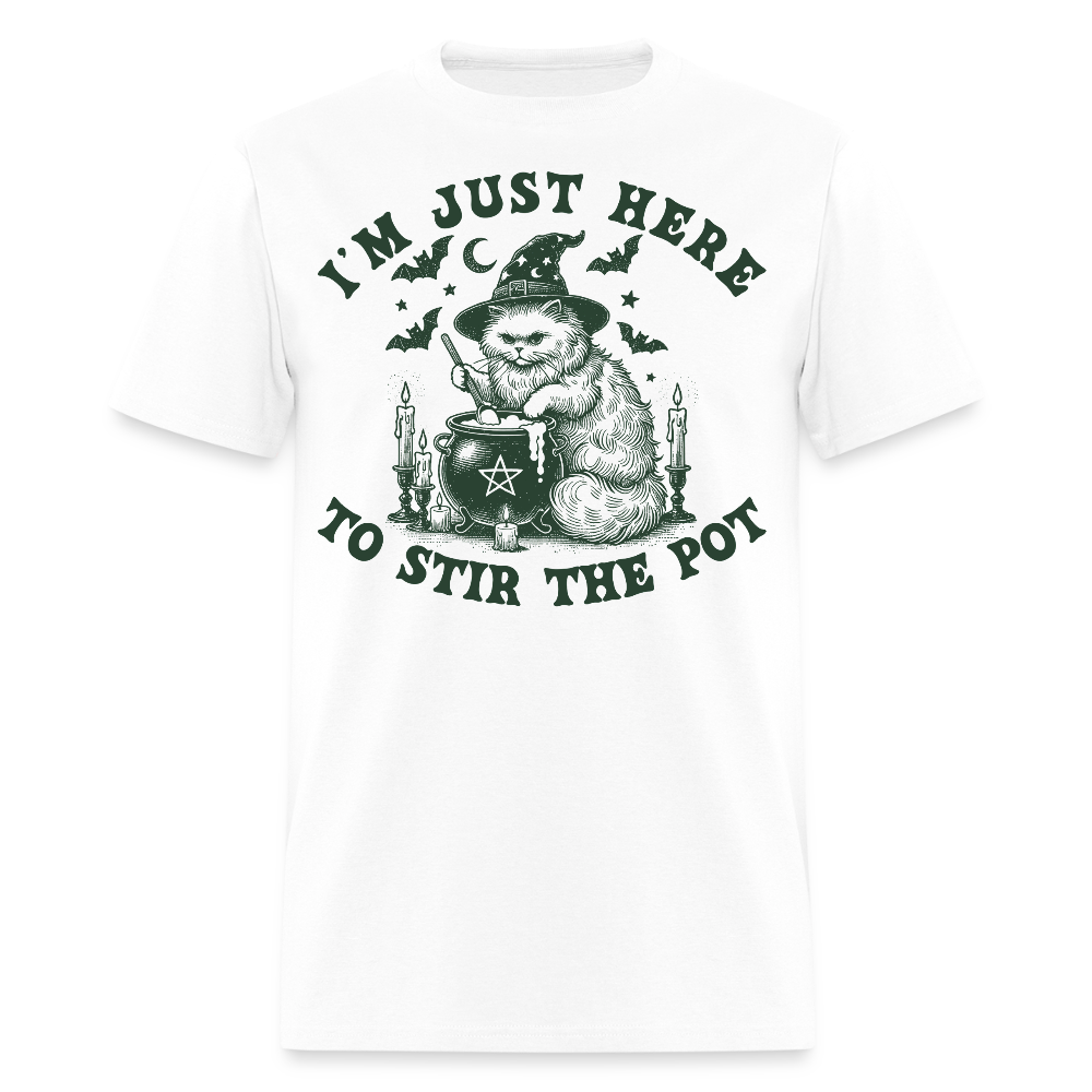 I'm Just Here To Stir The Pot Halloween Cat T-Shirt - white