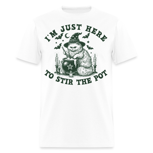 I'm Just Here To Stir The Pot Halloween Cat T-Shirt - white