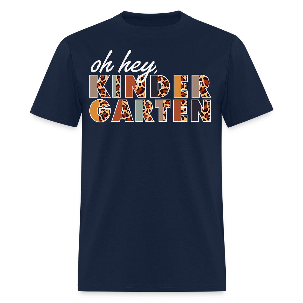Oh Hey Kindergarten Leopard Print Teacher T-Shirt - navy