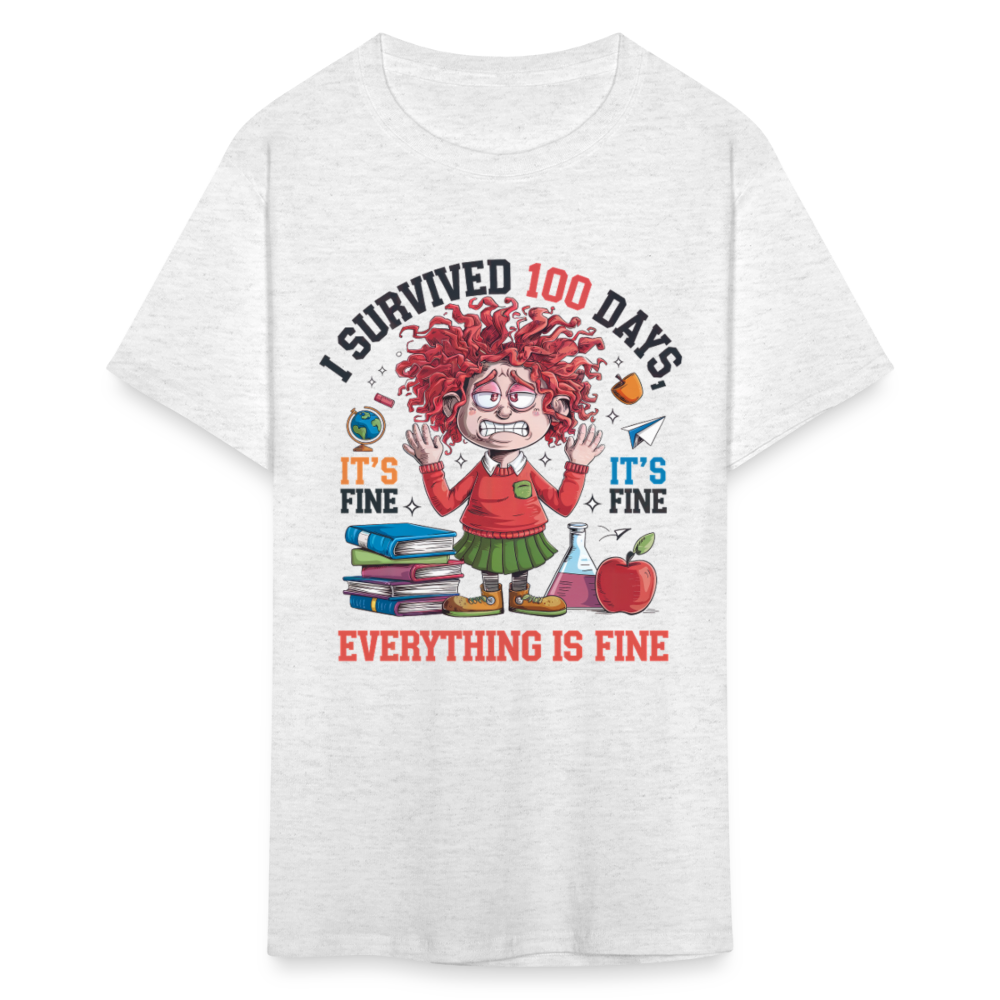 Funny 100 Days of School T-Shirt - 'Everything Is Fine' Teacher & Student Celebration Shirt - light heather gray