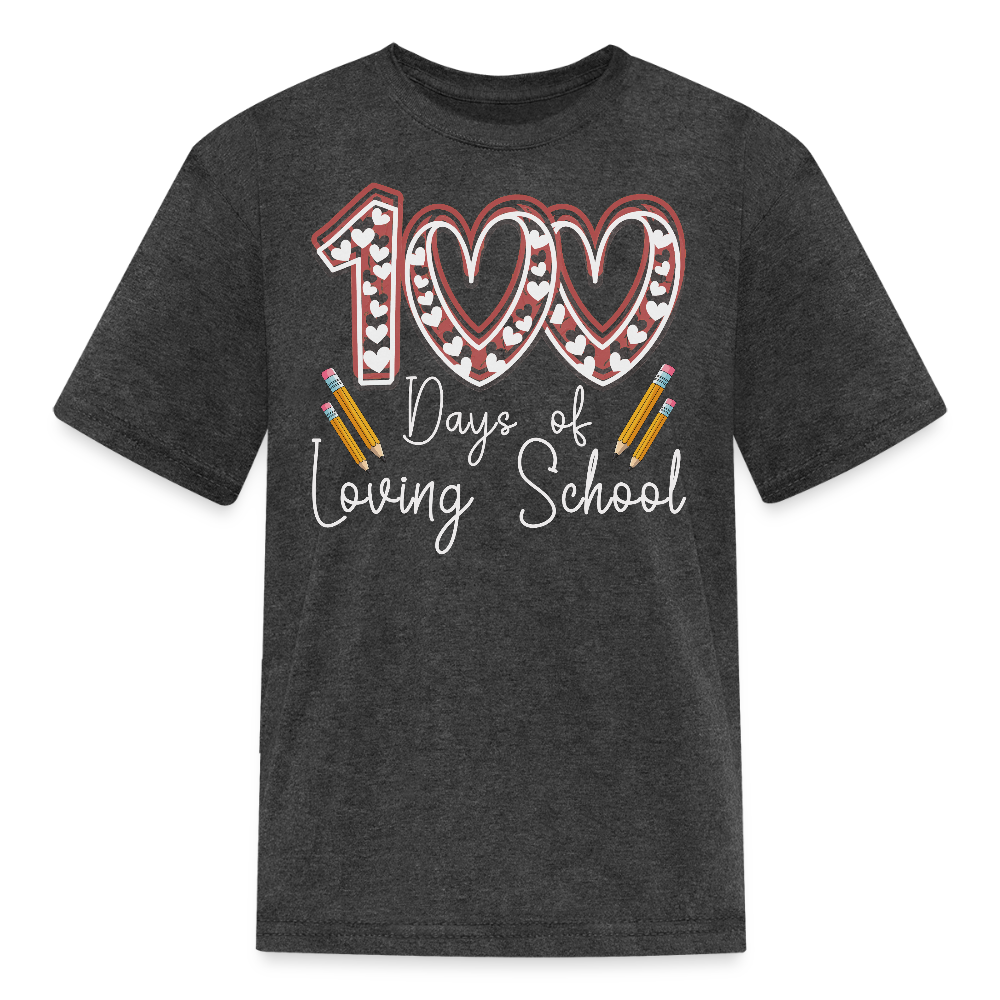 Cute Heart & Pencil Design for Kids 100 Days of Loving School T-shirt - heather black