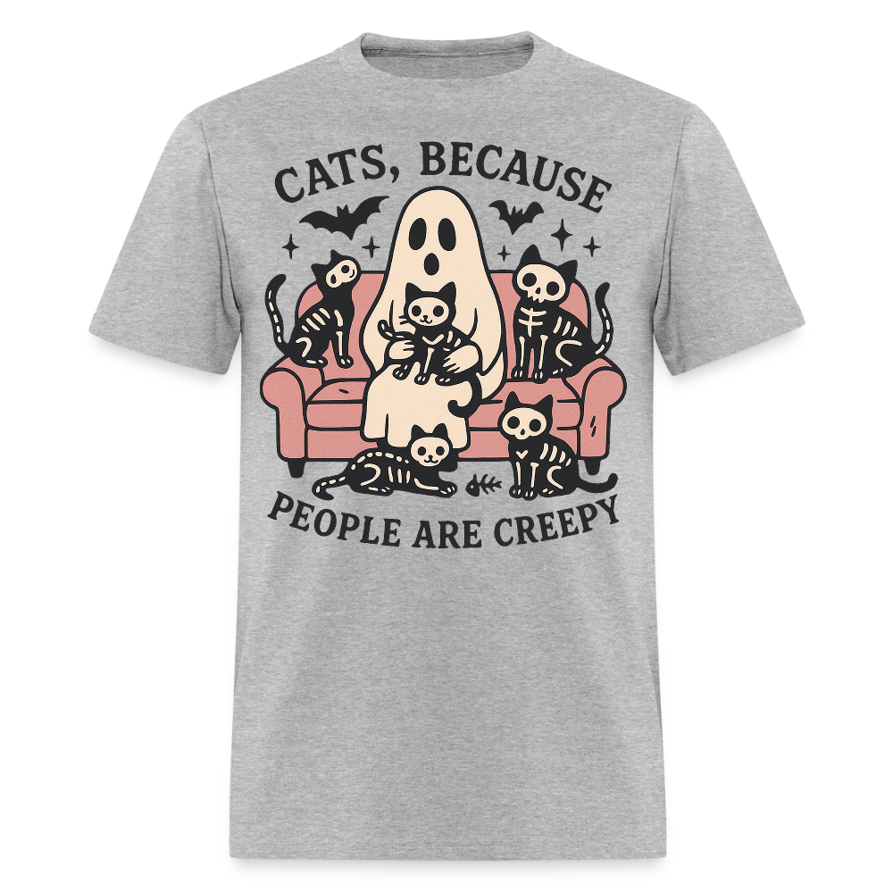 Cats Because People Are Creepy Halloween T-Shirt - heather gray