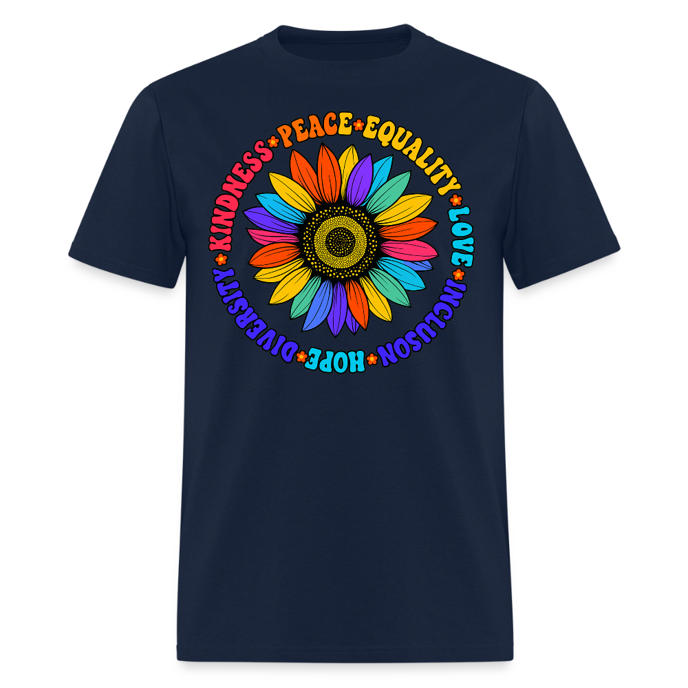 Kindness Peace Equality Sunflower Human Rights T-Shirt - navy