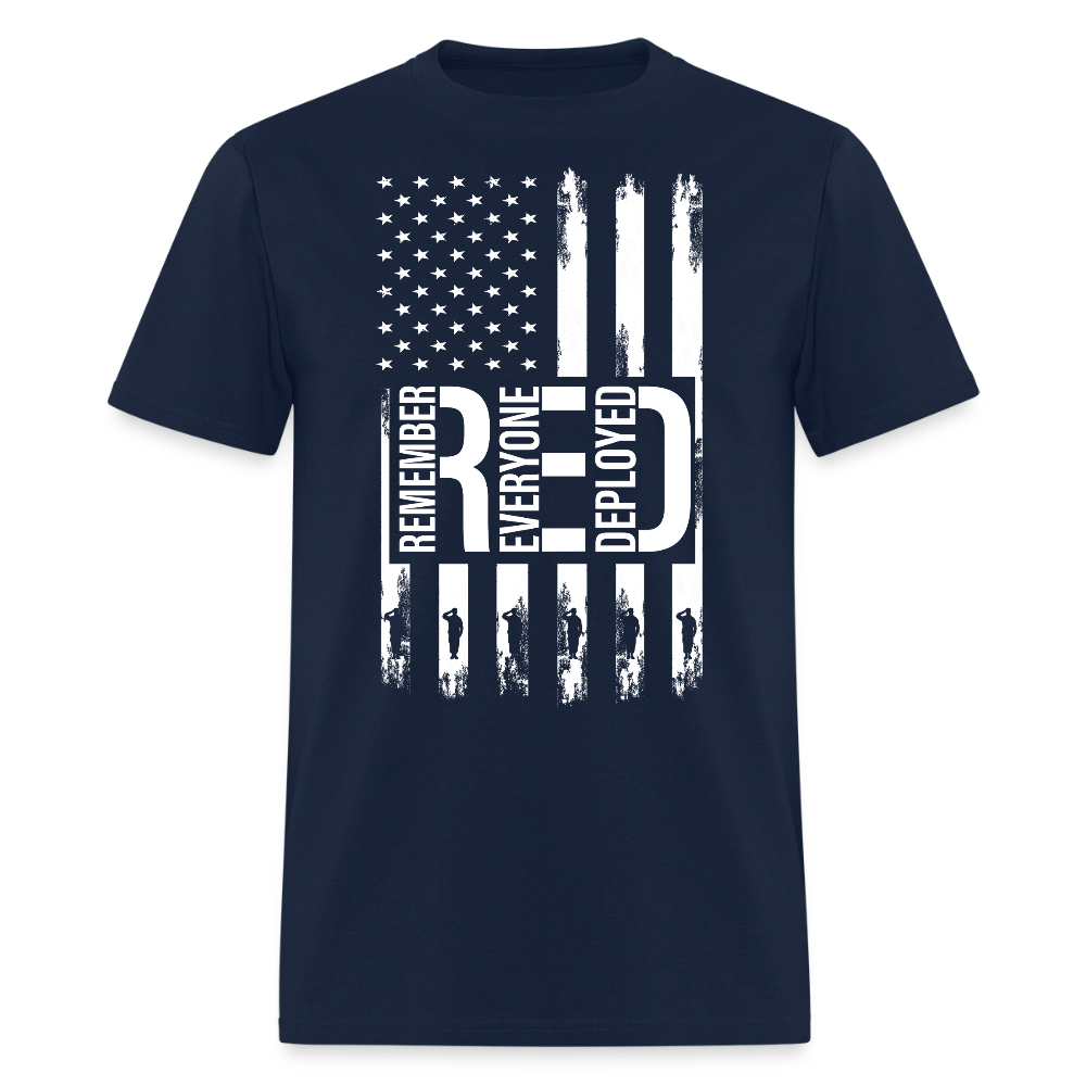 Remember Everyone Deployed American Flag Military Support T-Shirt - navy