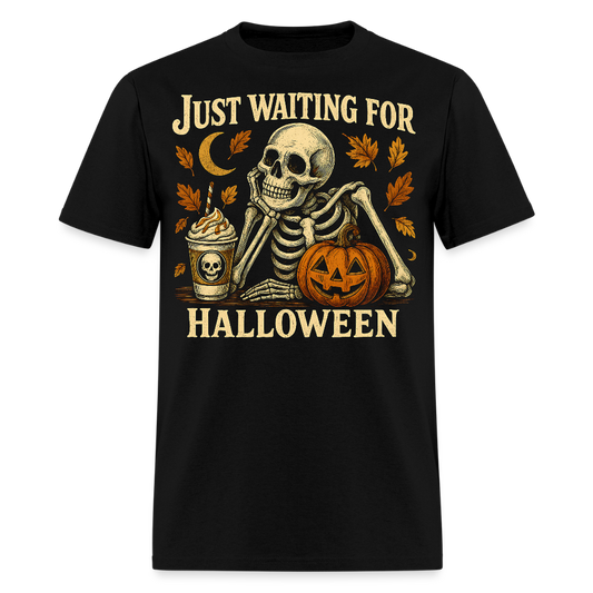 Just Waiting For Halloween Pumpkin Coffee T-Shirt - black
