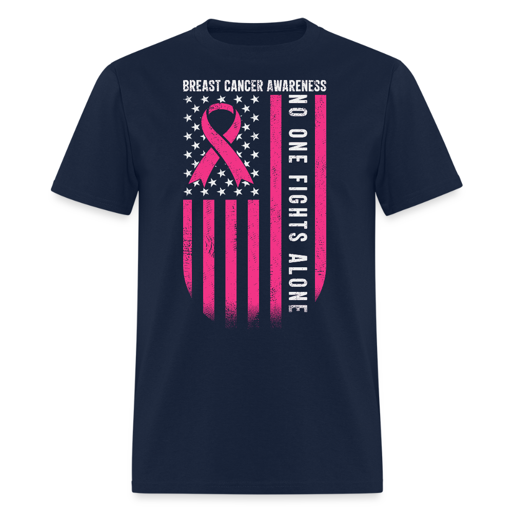 No One Fights Alone Breast Cancer Awareness T-Shirt - navy