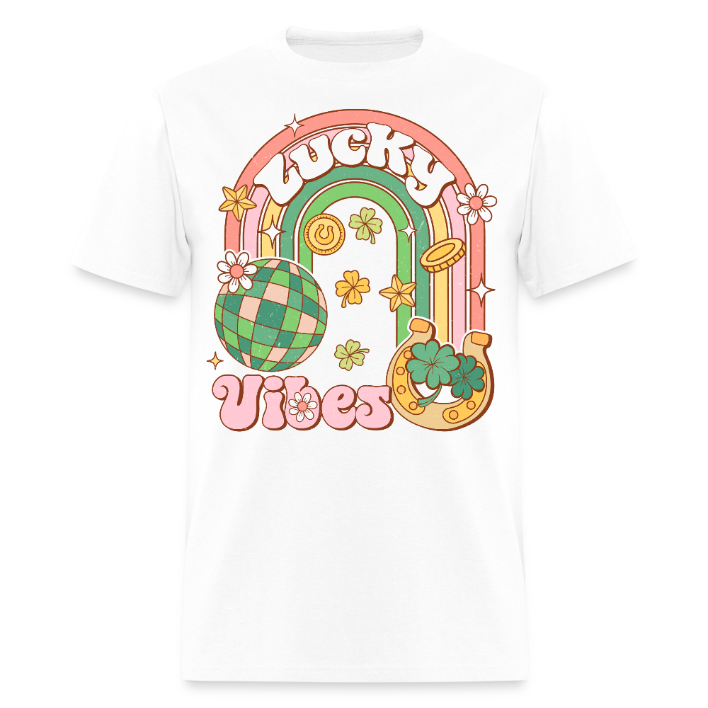 Retro Lucky Vibes Aesthetic T-shirt - white