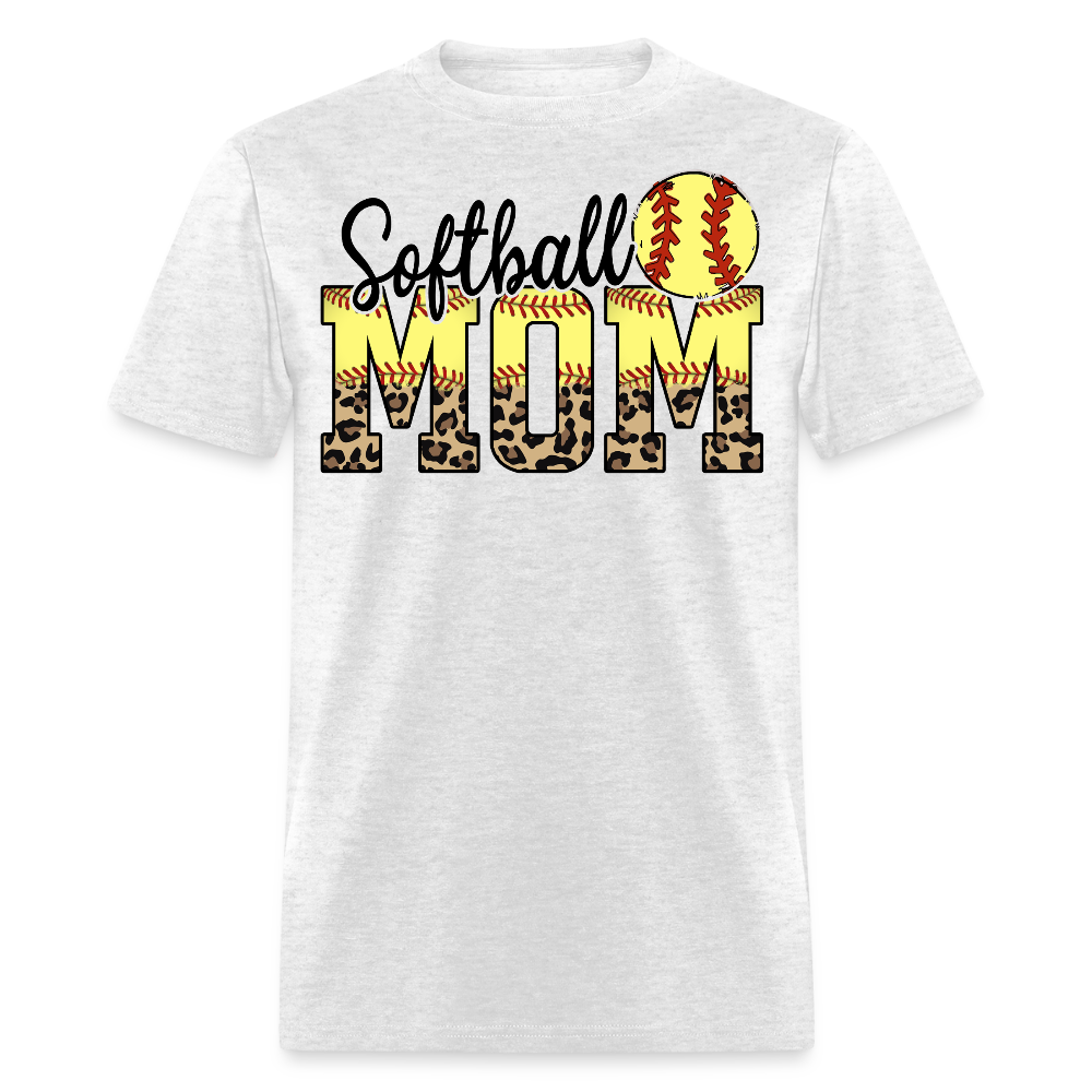 Yellow And Leopard Print Softball Mom T-shirt - light heather gray