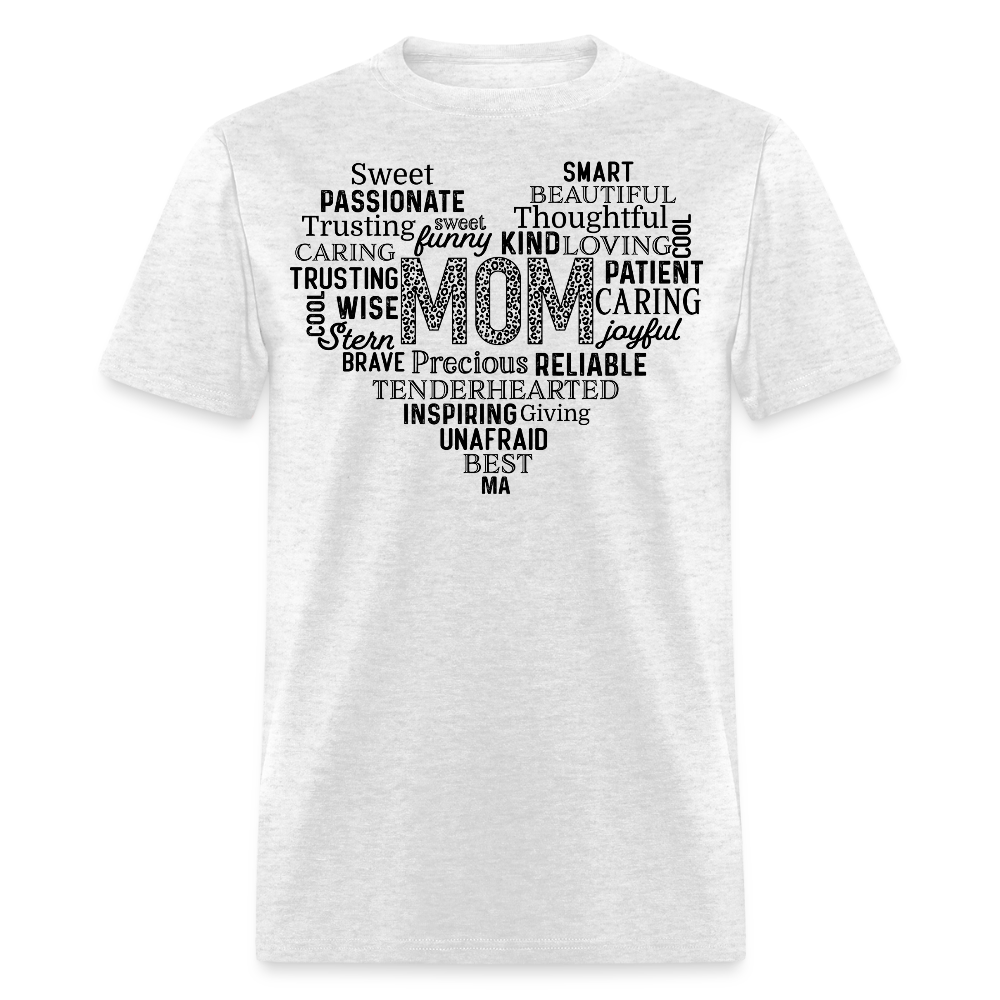 Heart Shaped Mom Appreciation Word Cloud Print T-shirt - light heather gray
