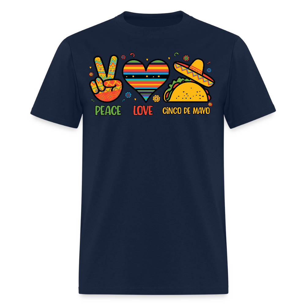 Peace Love Tacos Cinco de Mayo Graphic Unisex T-shirt - navy