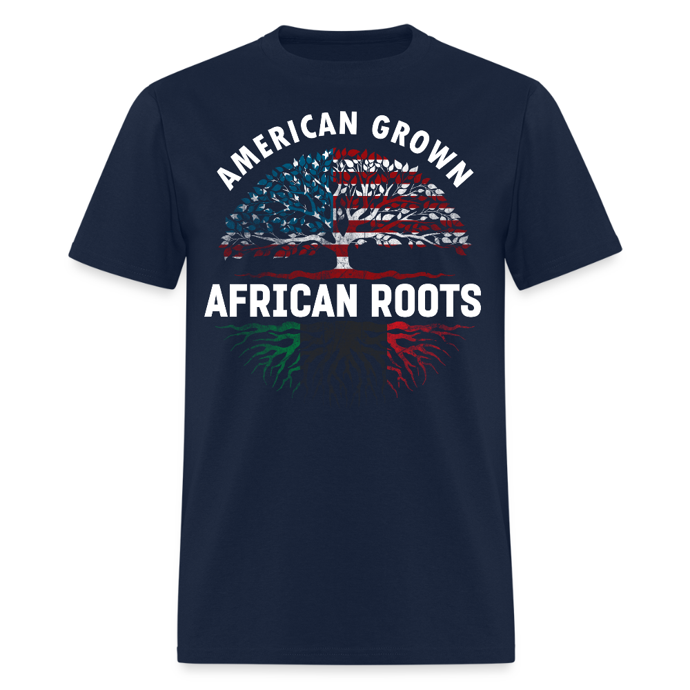 American Grown African Roots Afrocentric Flag T-Shirt - navy