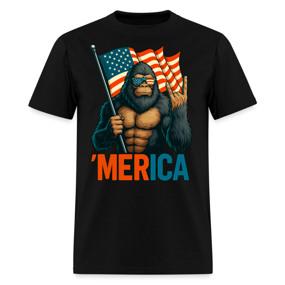 Bigfoot Rocking Fourth Of July Patriotic T-Shirt - black