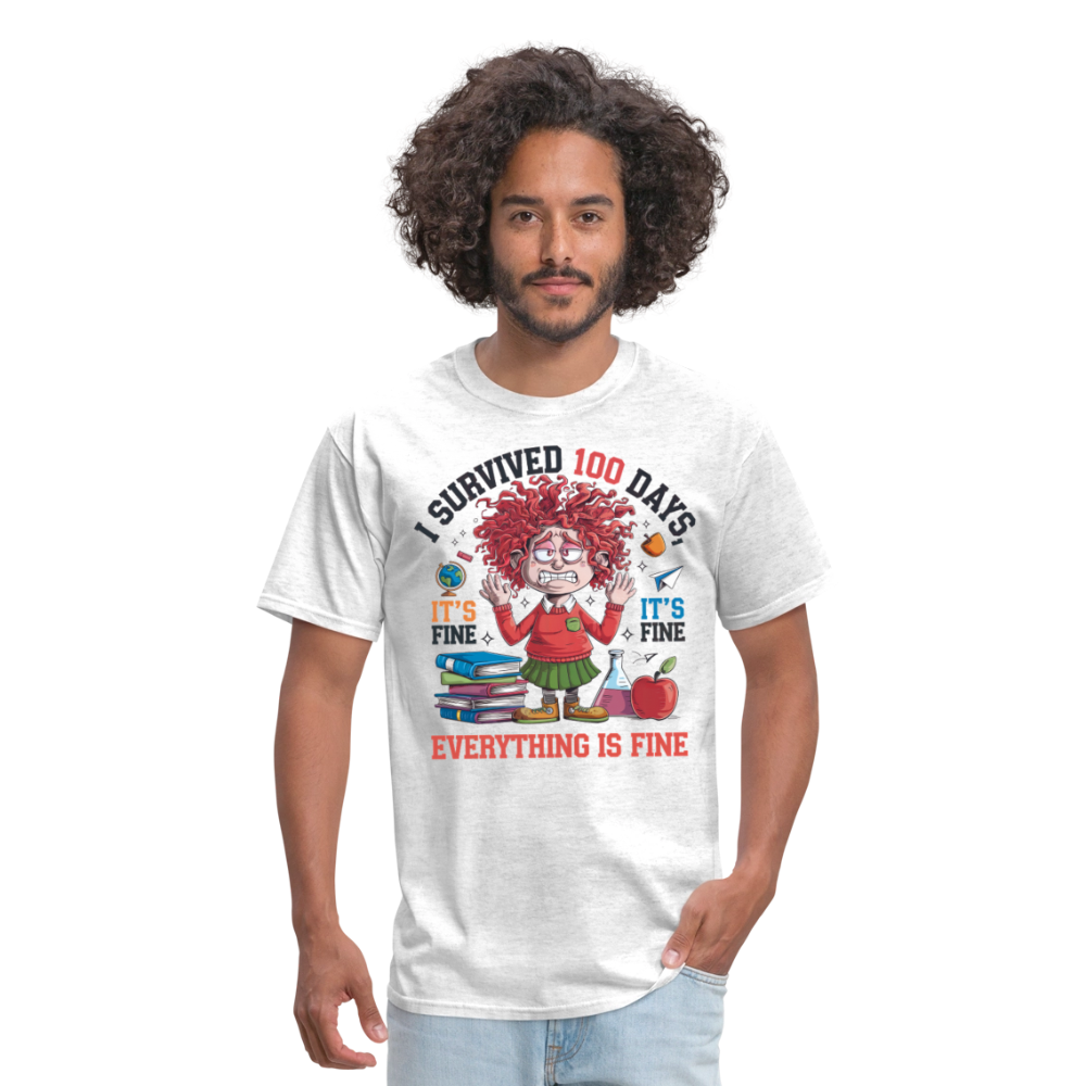 Funny 100 Days of School T-Shirt - 'Everything Is Fine' Teacher & Student Celebration Shirt - light heather gray