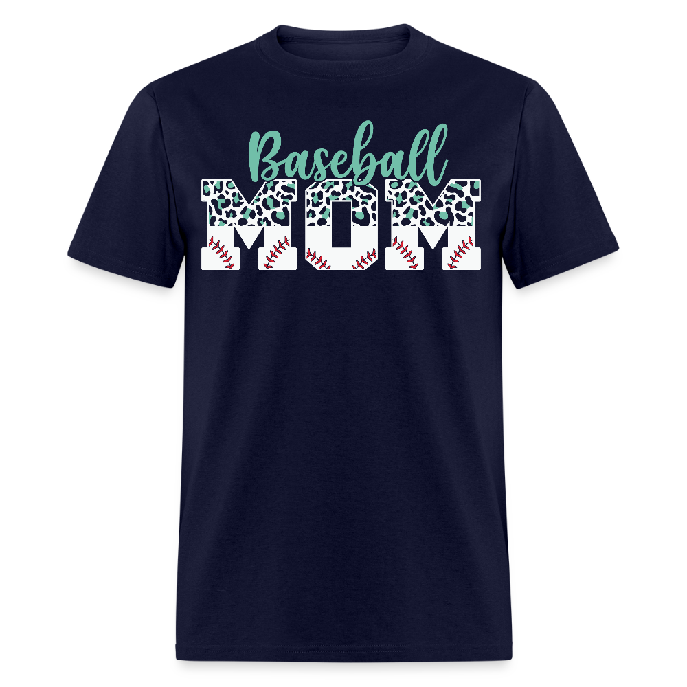 Baseball Mom Graphic Tee With Animal Print T-shirt - navy