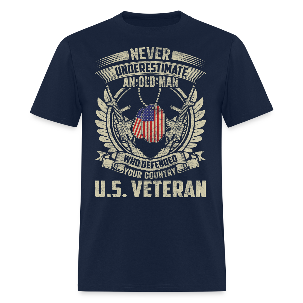 Never Underestimate An Old Man US Veteran T-Shirt - navy