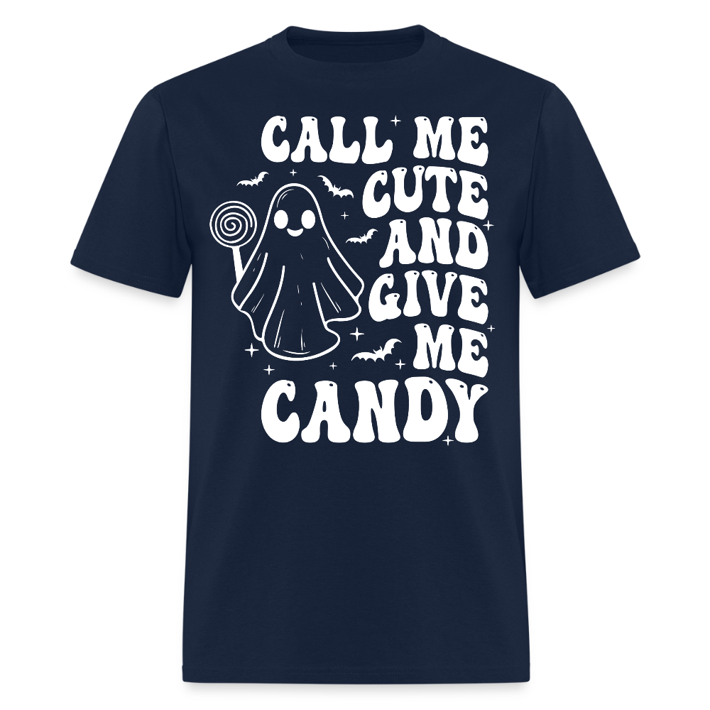 Call Me Cute Give Me Candy Halloween Ghost T-Shirt - navy