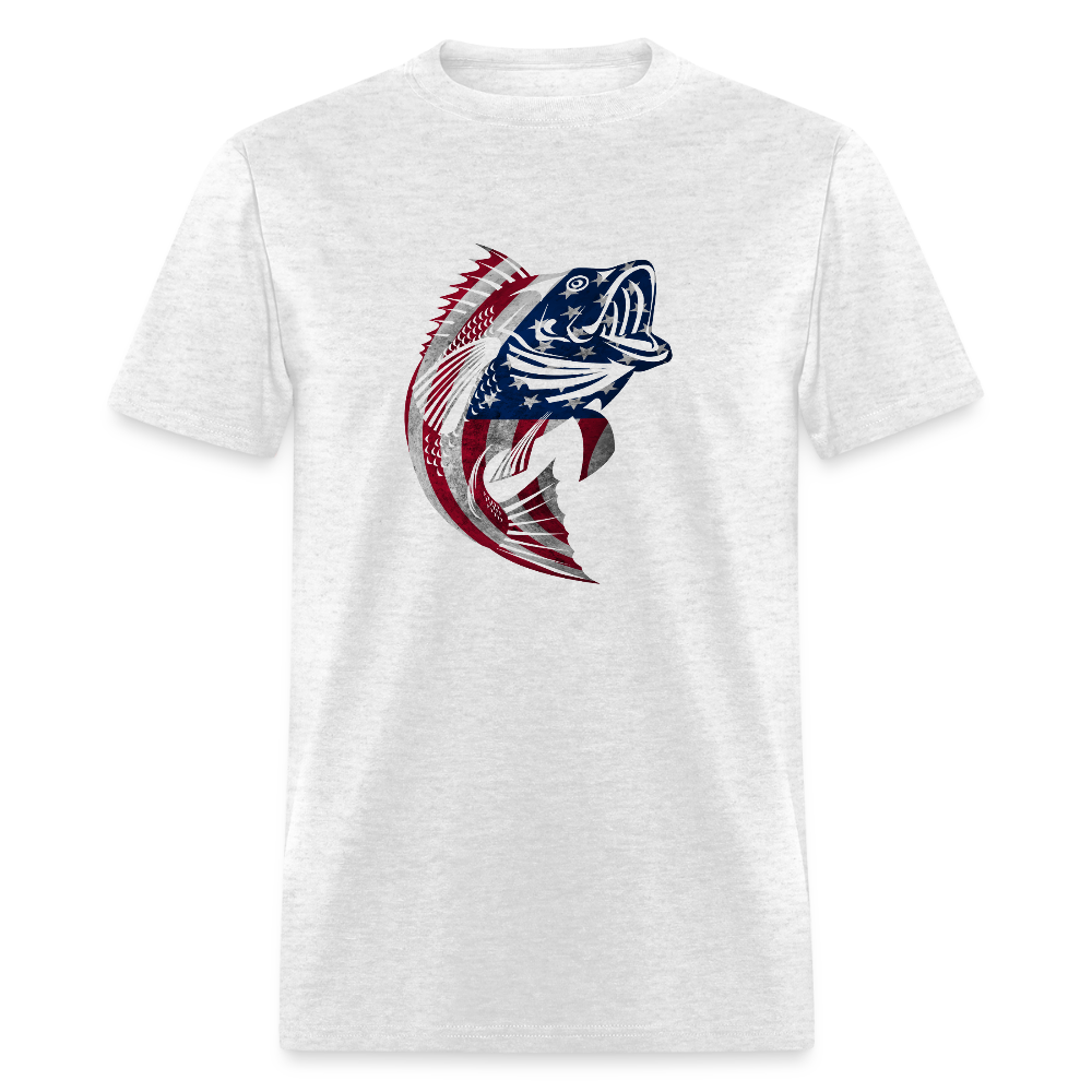 Patriotic Bass Fishing American Flag T-Shirt - light heather gray