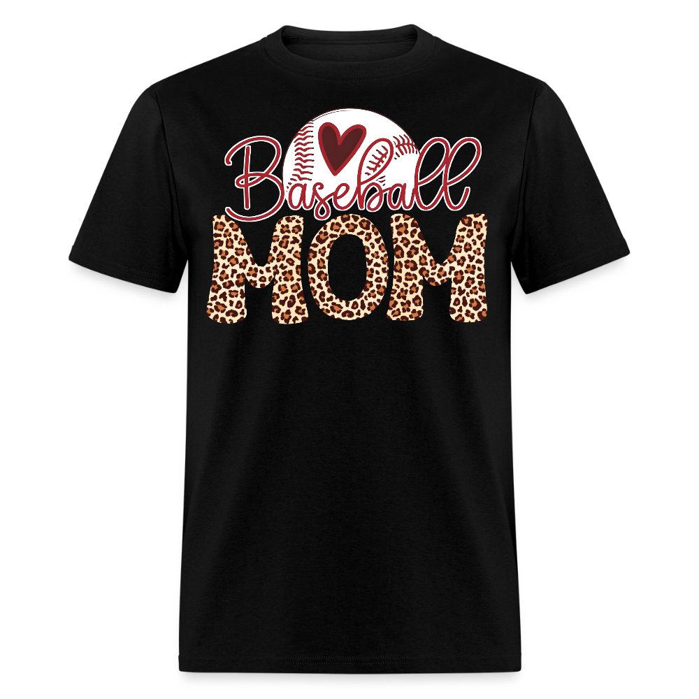 Cute Baseball Mom Leopard Print T-shirt - black