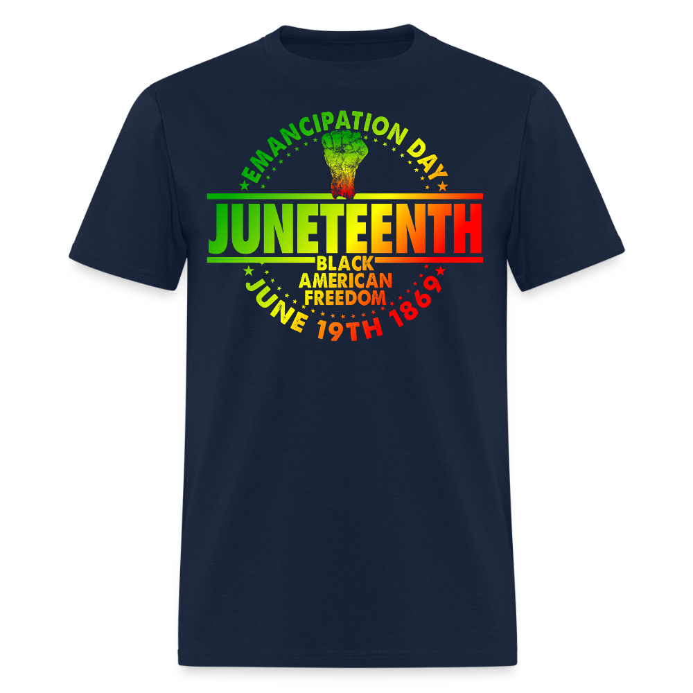 Juneteenth Emancipation Day Pan African Raised Fist T-Shirt - navy