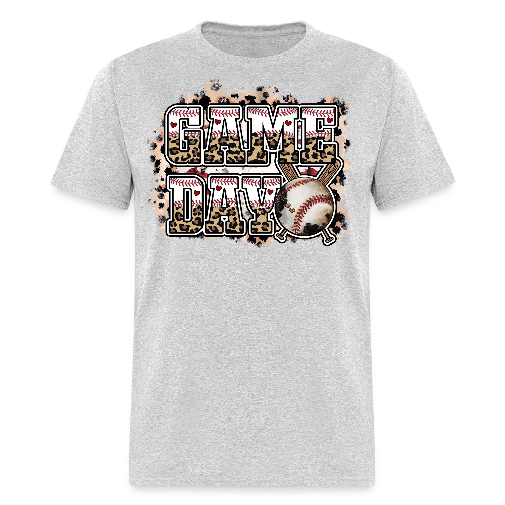 Leopard Print Baseball Game Day T-shirt - heather gray
