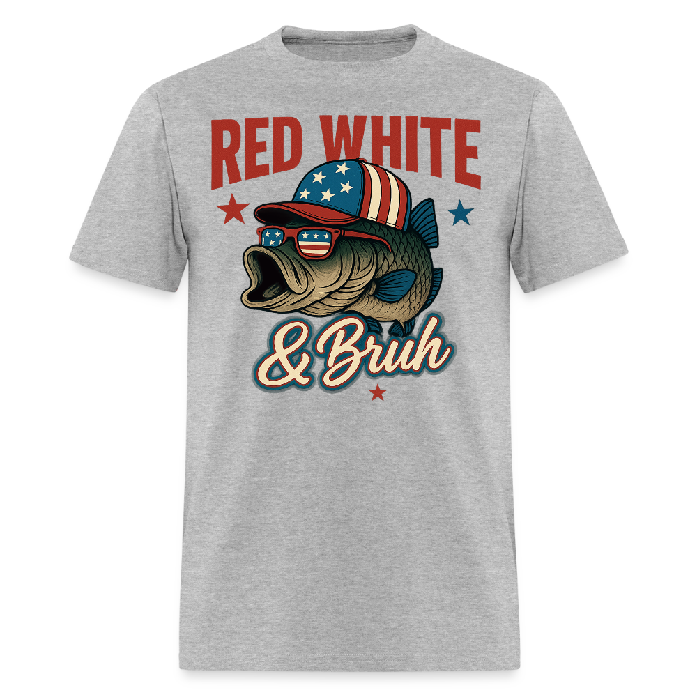 Red White And Bruh Bass Fishing T-Shirt - heather gray