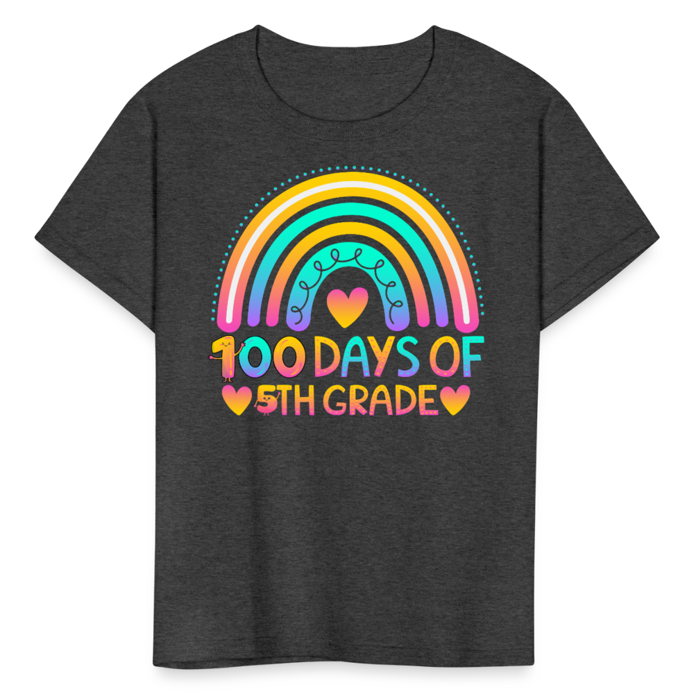 Colorful Rainbow School Celebration Kids 100 Days of 5th Grade T-Shirt - heather black