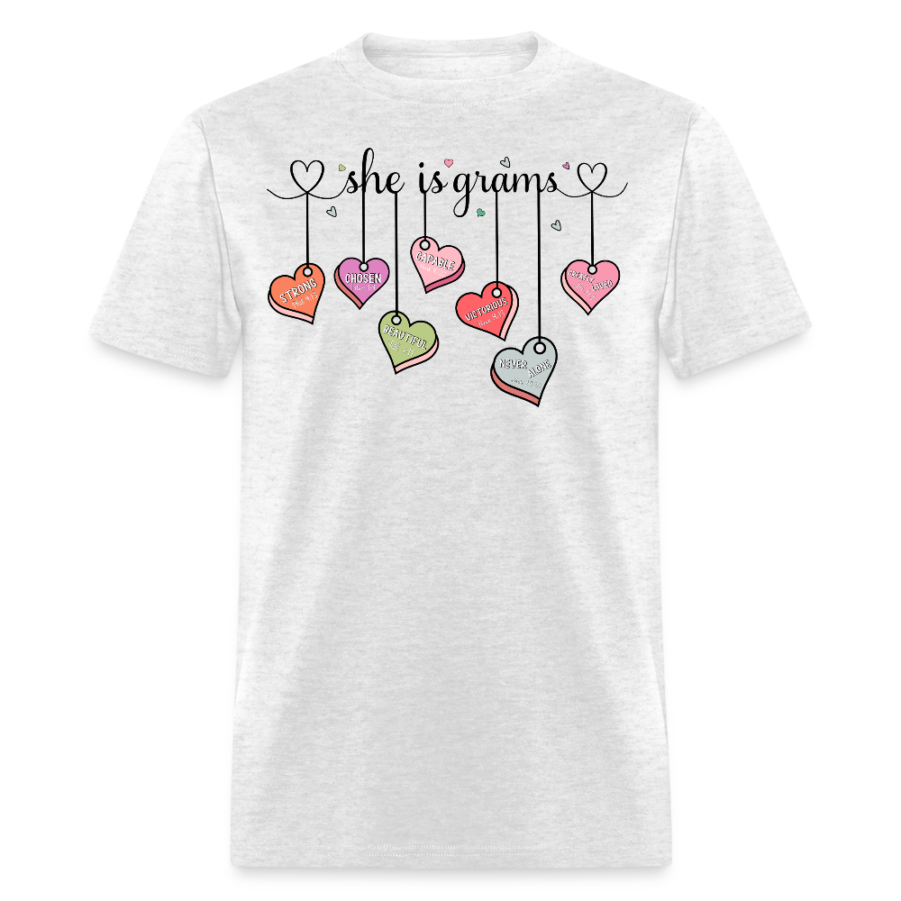 She Is Grams Heart Tee Inspirational Grandma Faith T-shirt - light heather gray