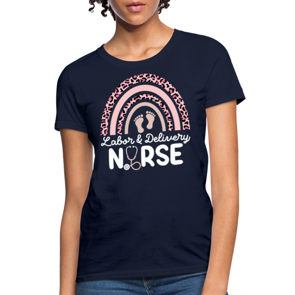 Labor And Delivery Nurse Rainbow T-Shirt - navy