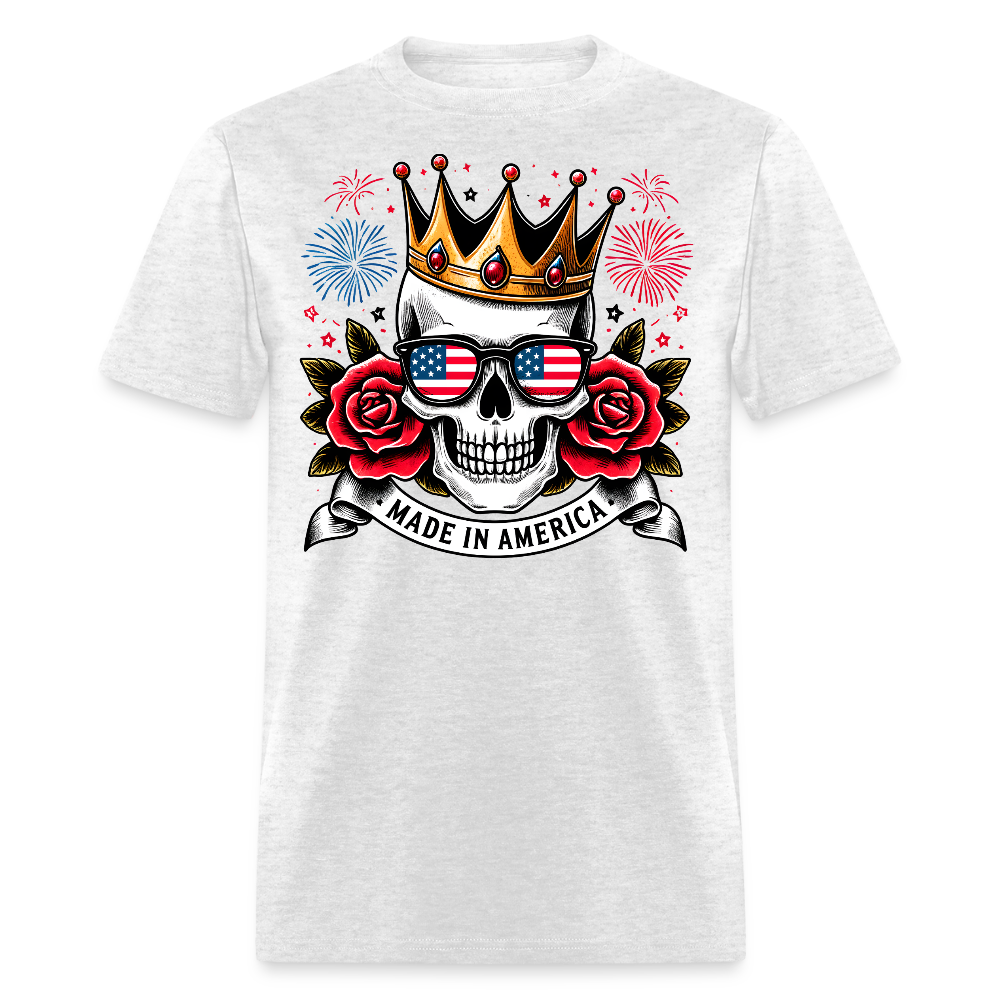 Made In America Patriotic Skull T-Shirt - light heather gray