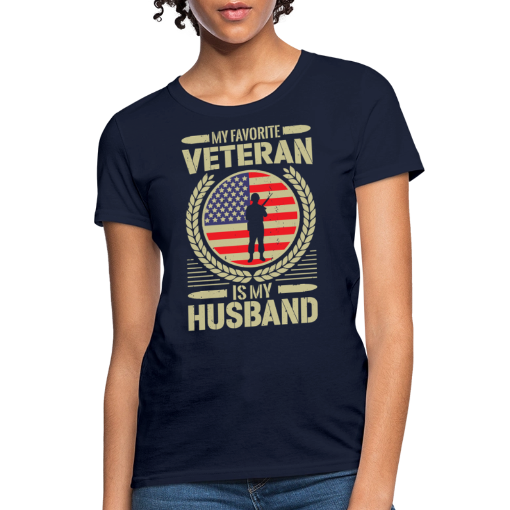 My Favorite Veteran Is My Husband Proud Military Wife T-Shirt - navy