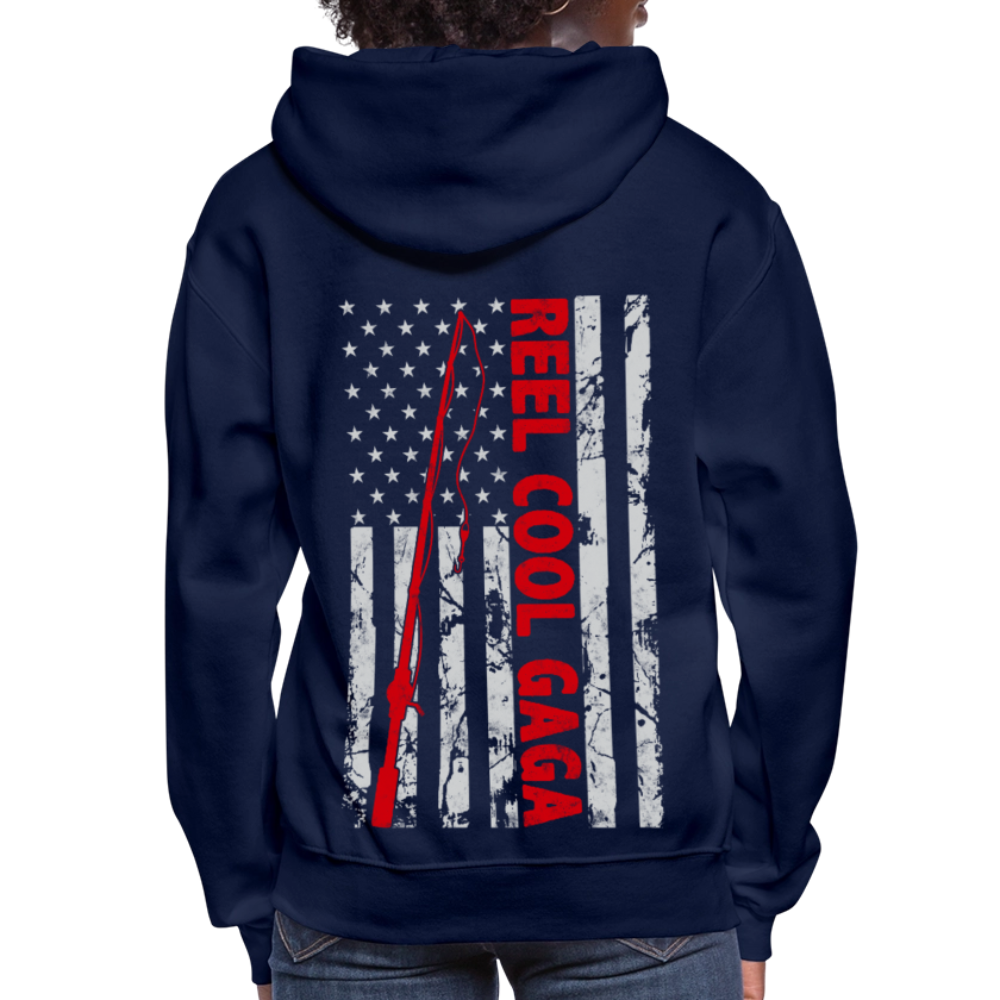 Reel Cool Gaga American Flag Fishing Women's Hoodie - navy
