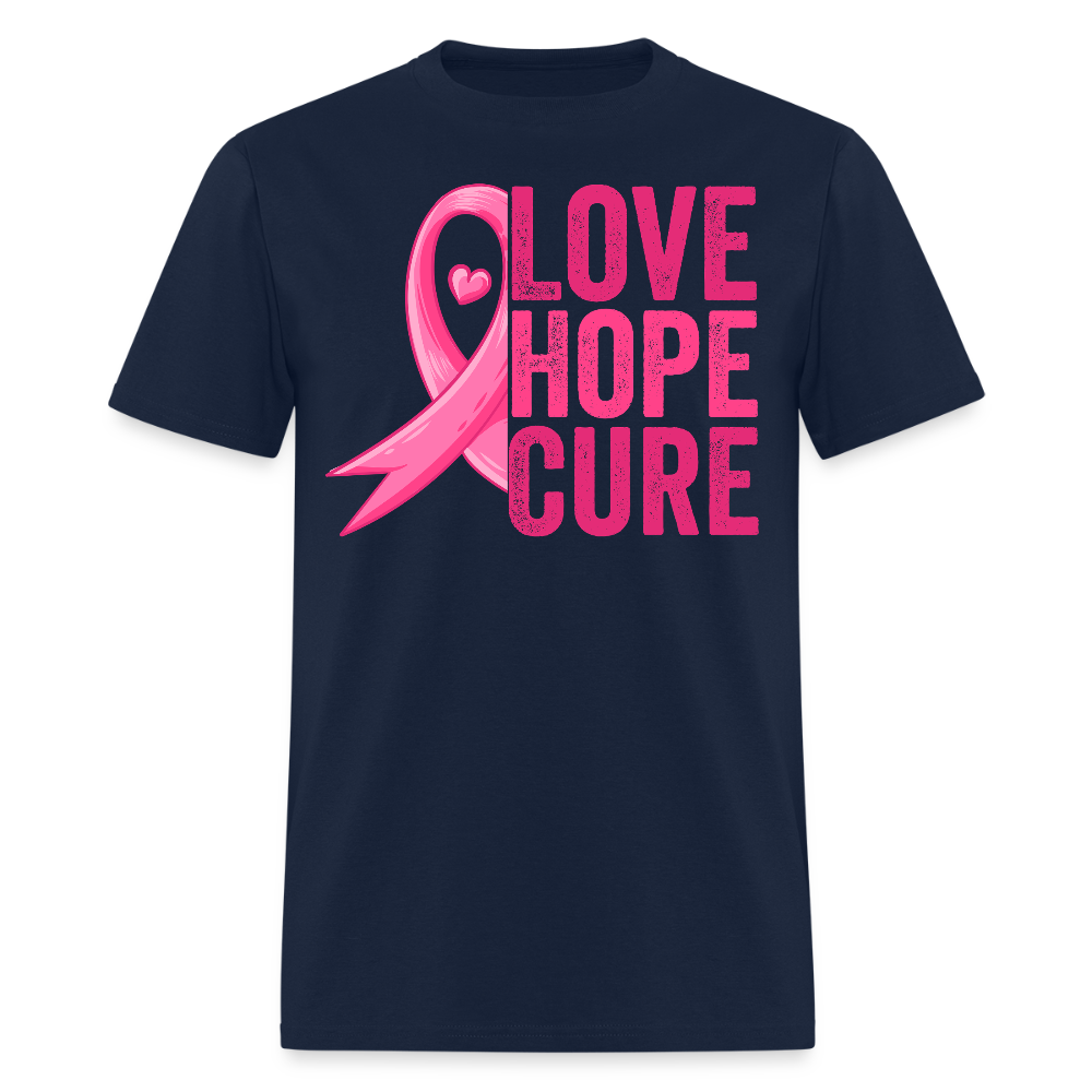 Love Hope Cure Pink Ribbon Breast Cancer T-Shirt - navy