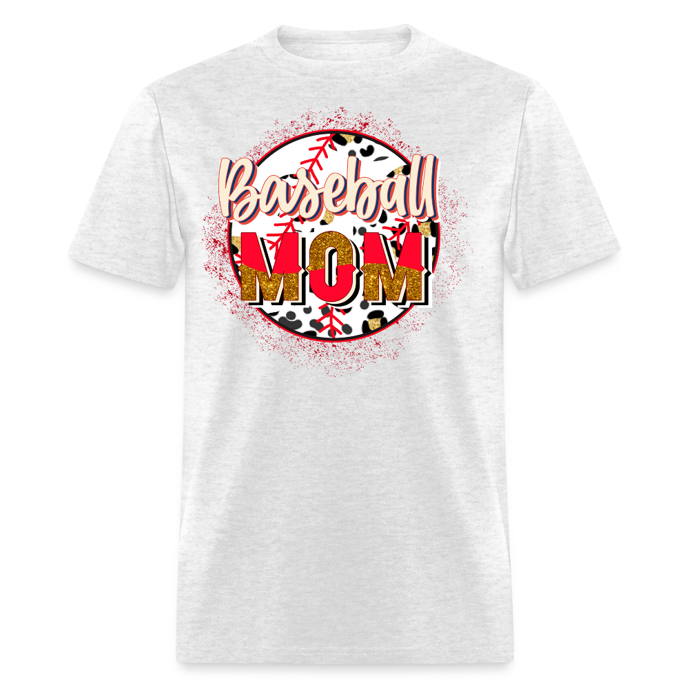 Leopard Print Baseball Mom Graphic T-shirt - light heather gray
