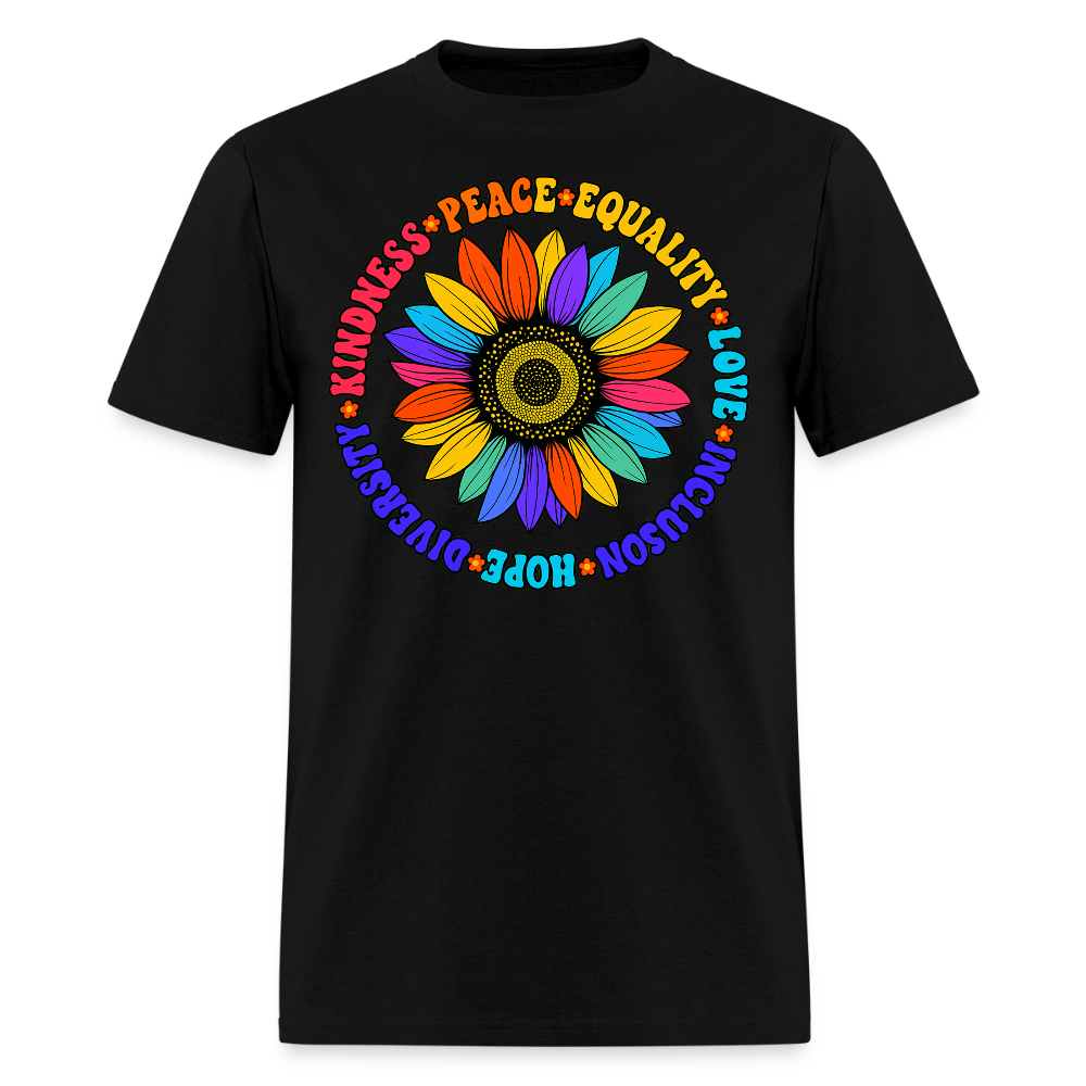 Kindness Peace Equality Sunflower Human Rights T-Shirt - black