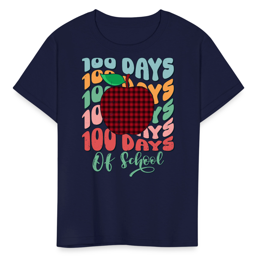 100th Day of School Outfit for Kids Buffalo Plaid Apple 100 Days T-Shirt - navy