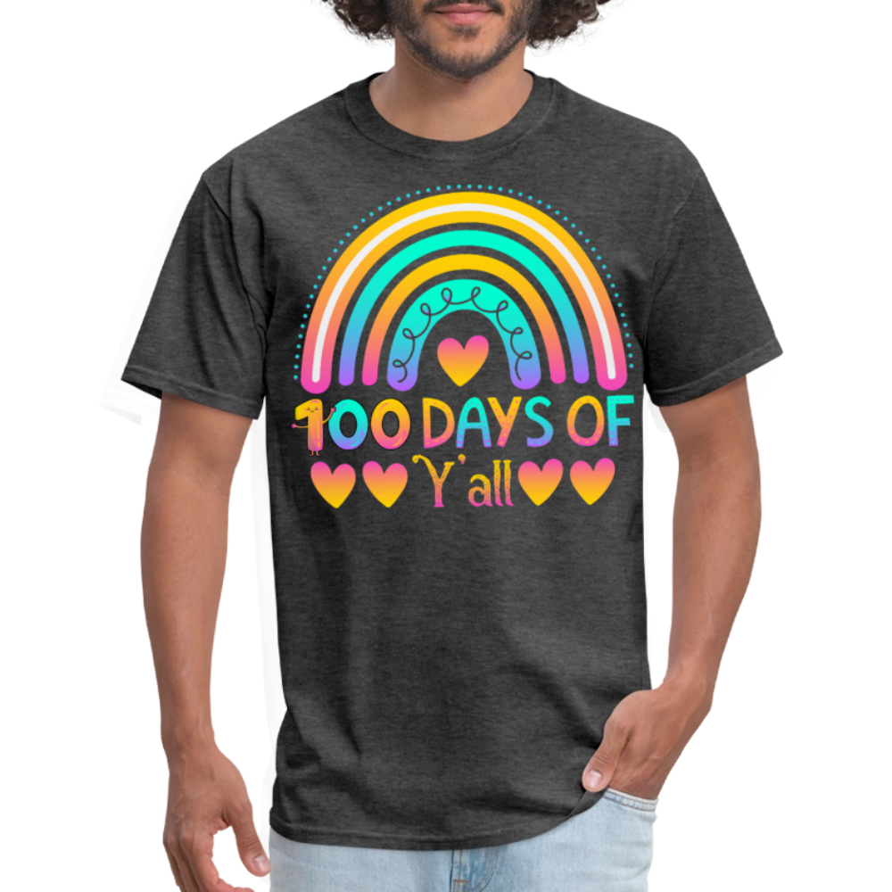 100 Days of School Shirt Rainbow & Hearts Design for Teachers Unisex T-Shirt - heather black