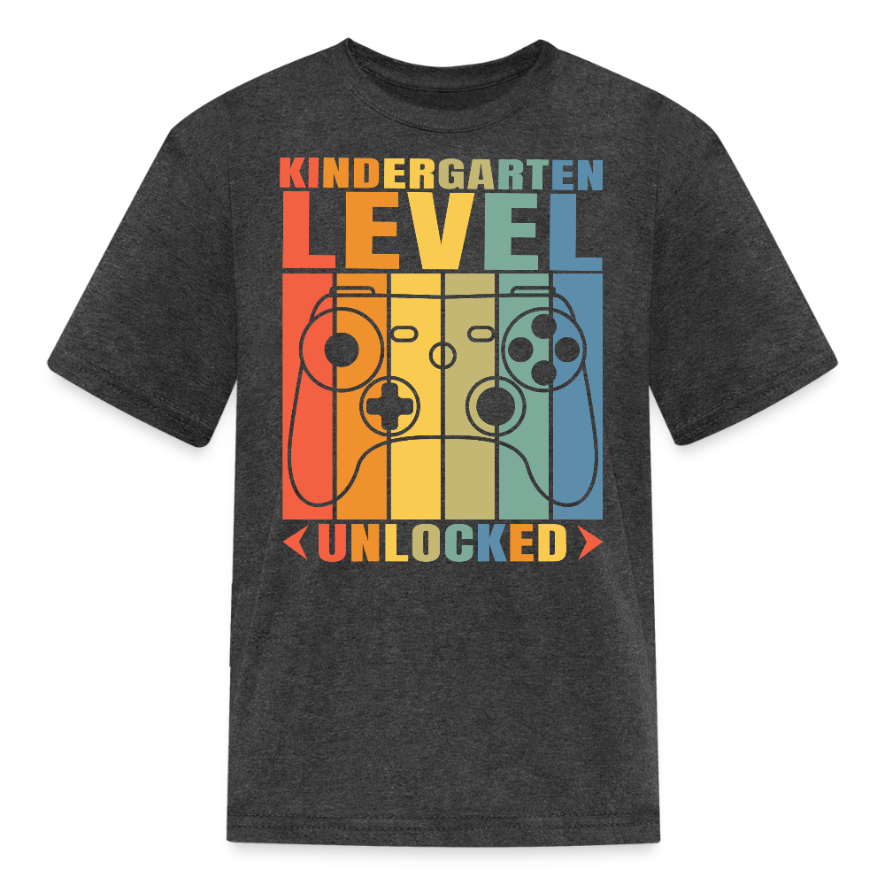 Kindergarten Level Unlocked Boys Gaming T-Shirt - heather black