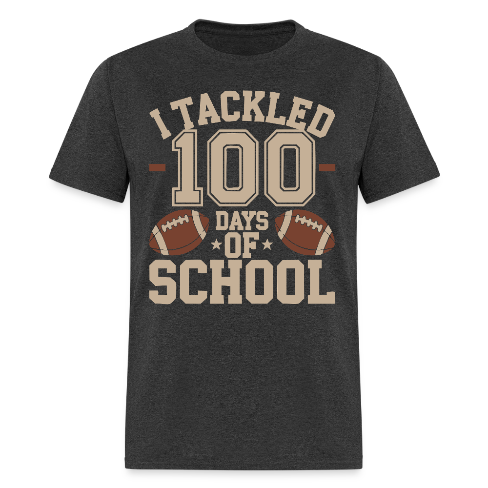 100 Days Of School Tee For Teachers Funny Football Themed School T-shirt - heather black