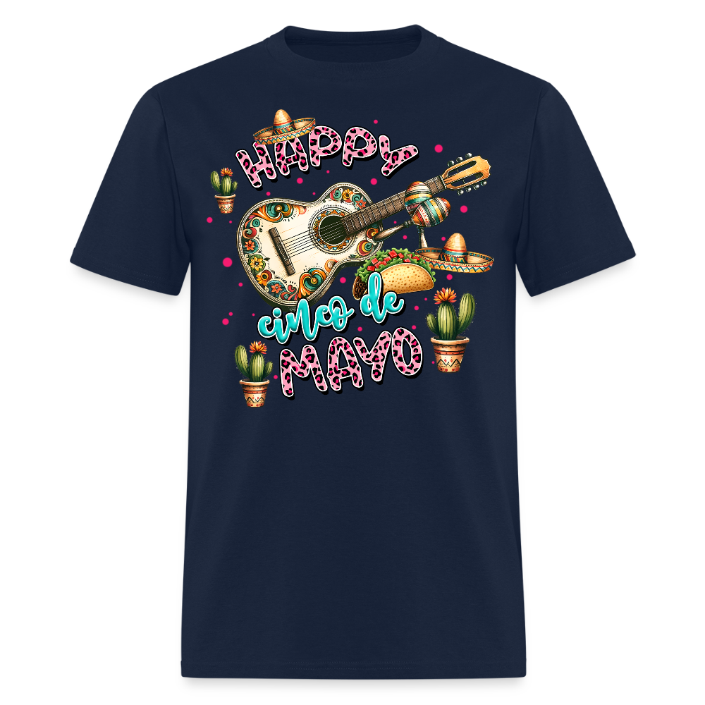 Cinco de Mayo Festive Shirt Mexican Culture Party Tee With Guitar And Sombrero T-shirt - navy